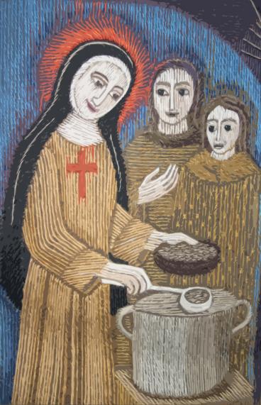 Szene eines Wandbehangs: Mutter Franziska in der Suppenküche | Foto: SPSF